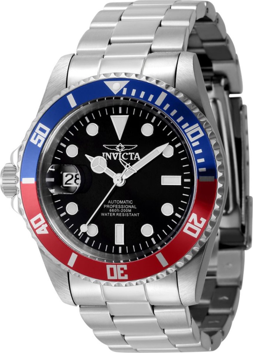 Invicta Pro Diver 43976 Heren Horloge - Waterdicht - Analoog - Automatisch Uurwerk - Roestvrij Staal met zwarte Wijzerplaat -