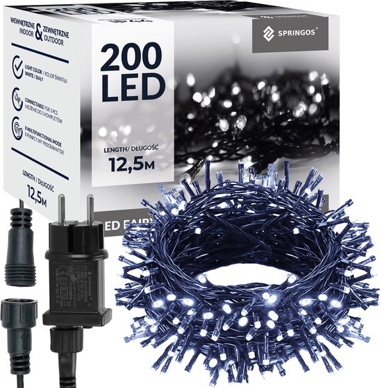 Springos Kerstverlichting | Binnen & Buiten | Koppelbaar | 10 m | 200 LED | Koel Wit