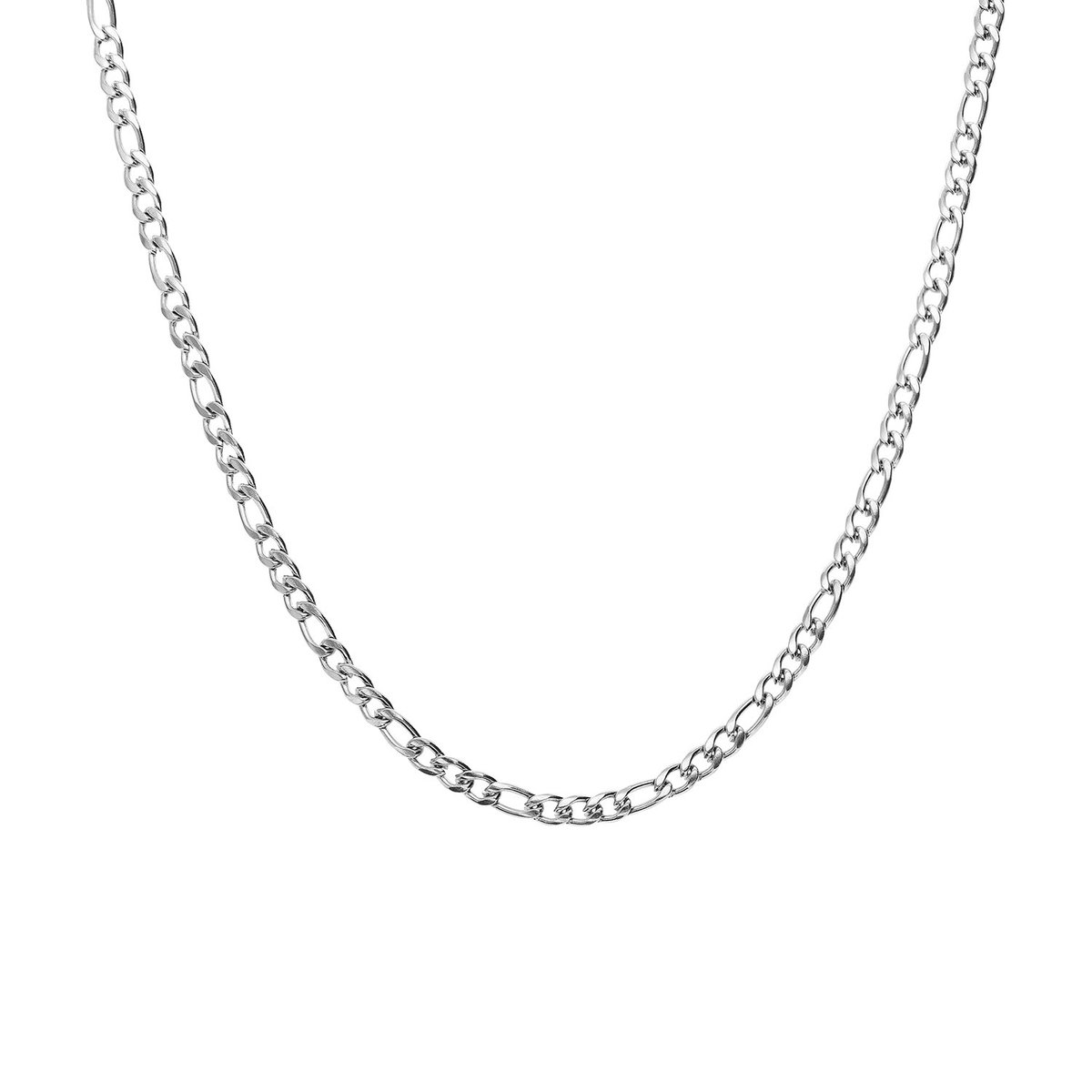 Lucardi Dames Stalen ketting figaro 3mm - Ketting - Staal - Zilver - 50 cm