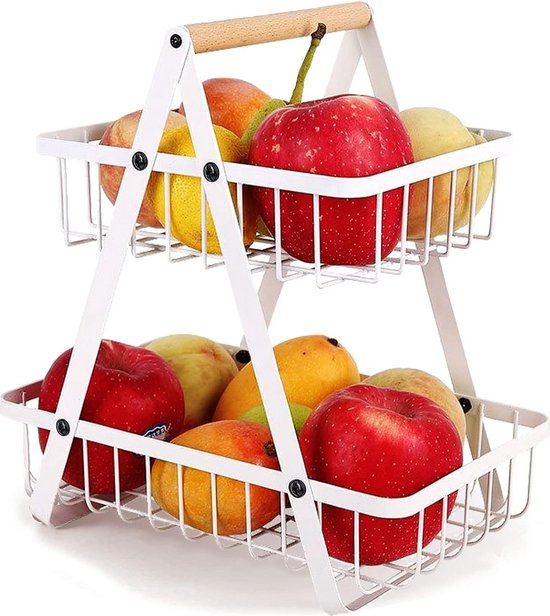Fruitmand met 2 verdiepingen, met bananenhouder, fruitetagère voor het aanrecht