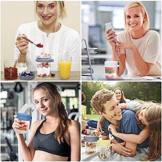 IGTOPS Overnight havermoutpotten met deksel en lepel, havermoutcontainer, yoghurtbeker, mueslibeker, inmaakpot, ontbijt, Mason Jars lekvrije container