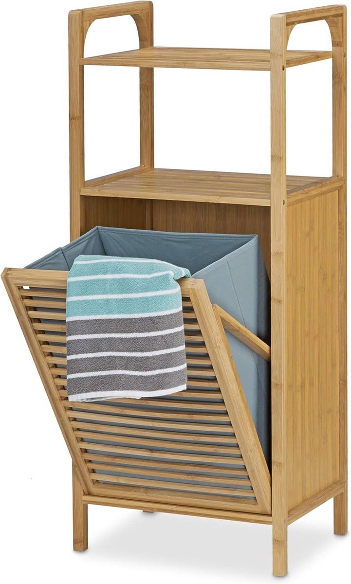 Badkamerrek met wasmand en planken 95 x 40 x 30 cm bamboe natuurlijk ontwerp