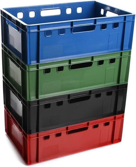 BURI 3 x cassette per carne E2, blu, 60 x 40 x 20 cm, cassette per macellaio, Eurobox dalla Germania, per alimenti, robuste, impilabili