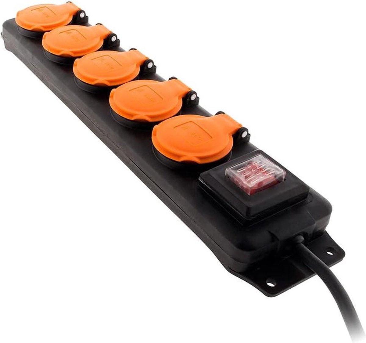 Verlengsnoer IP44 waterdicht blok met 5 stopcontacten 16A 2P+T - 15 m HO5RRF 3G1-kabel met kleppen en schakelaars