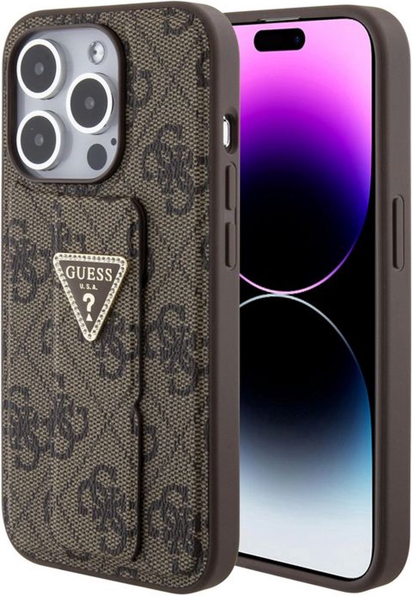 Guess 4G Triangle Logo Grip Back Case - Geschikt voor Apple iPhone 15 Pro (6.1") - Bruin