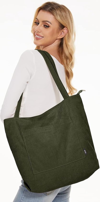 Sac Fourre-tout En Velours Côtelé Pour Femme - Banane Ou Bandoulière - Poches Multiples, Fermeture éclair - Taille 29x19x9.5 Cm
