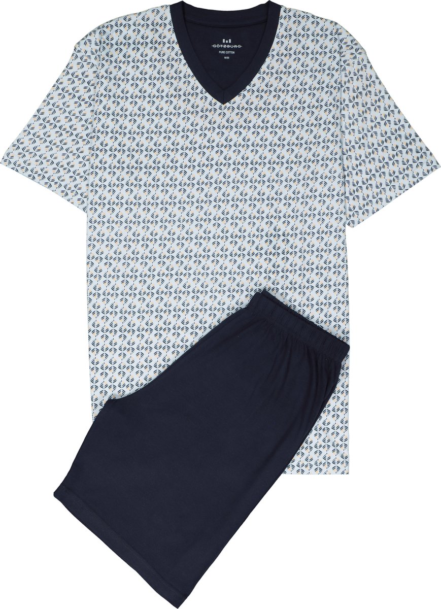 Gotzburg heren shortama V-hals - licht- met donkerblauw en geel dessin
