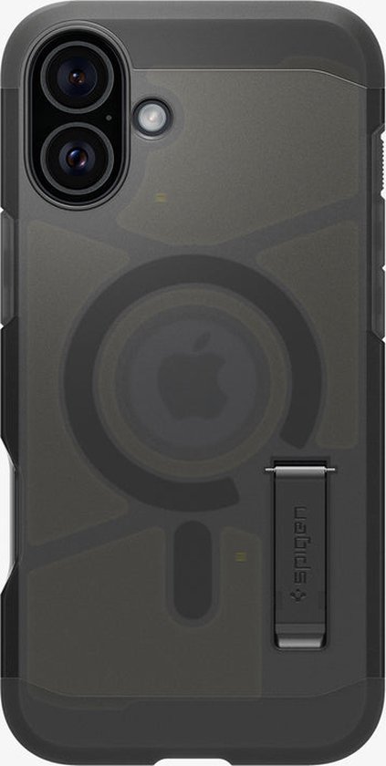 Spigen Tough Armor Hoesje Geschikt voor Apple iPhone 16 | Compatibel met MagSafe | Back Cover Militaire Standaard | Kickstand | Frost Zwart