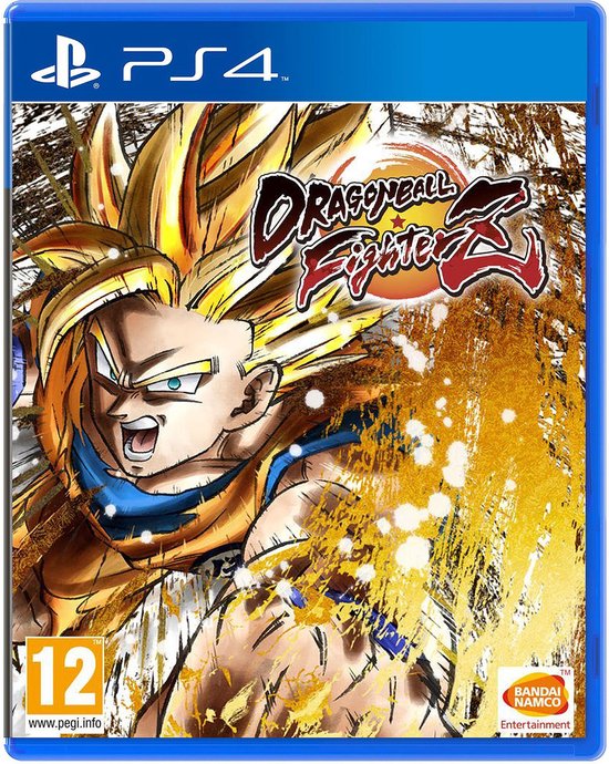 De PS4-hoes van Dragon Ball FighterZ, met Goku, oranje haar en een gouden explosie.