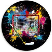 WallCircle® Wandcirkel 120x120 cm - Muurcirkel Graffiti - Sport - IJshockey - Hockey goal - Club - Muurdecoratie woonkamer - Wanddecoratie slaapkamer - Kamer decoratie accessoires - Ronde schilderijen - Woonaccessoires binnen cirkel