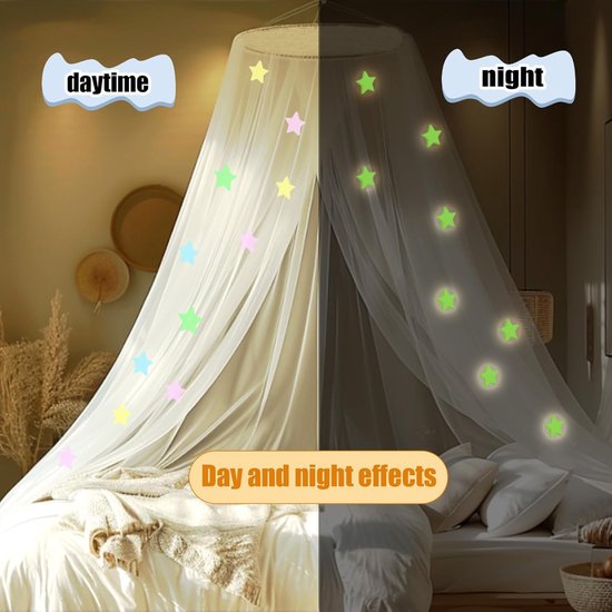 SESAMIS Klamboe voor kinderbedden met fluorescerende sterren, perfect voor babybed/ledikant, ledikant of box, met kiel frame, installatievrij, 140 x 70 x 130 cm, zwart