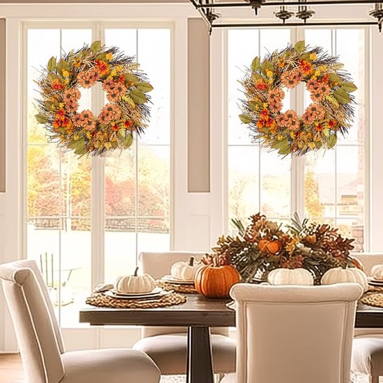 Couronne D'automne De 45 Cm, Décoration De Noël, Thanksgiving, Fenêtre, Restaurant, Maison, Feuille D'érable, Décoration De Porte