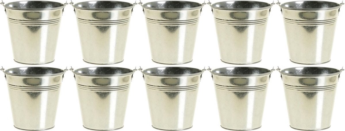 Goedkoopste 10x Zinken emmertjes/bloempotjes zilver 14cm - Zinken emmertjes - Bloememmertje - Decoratie emmer