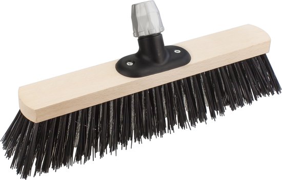 Staaldraad straatbezem/buitenbezem 40 cm met metalen telescoopsteel wit 80 - 130 cm - Harde buitenbezems van Emiko. — afbeelding 2