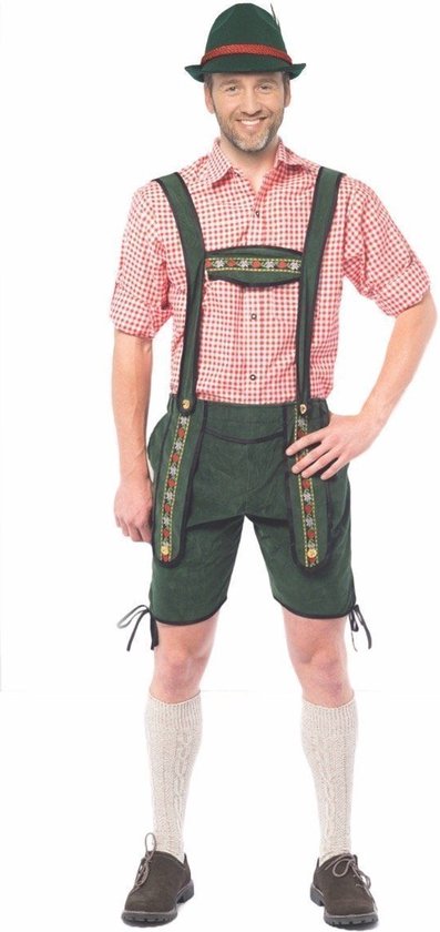 Partychimp Voordelige Korte Lederhose Man Johann Oktoberfest Heren Lederhosen Man Carnavalskleding Heren Carnaval - Maat L - Groen - Polyester