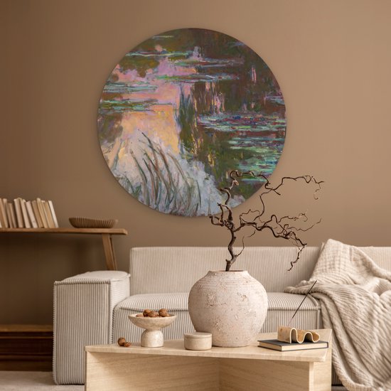 Cercle Mural - Cercle Mural Intérieur - Water , soleil couchant - Peinture de Claude Monet - ⌀ 90 cm - Décoration murale - Peintures Ronds