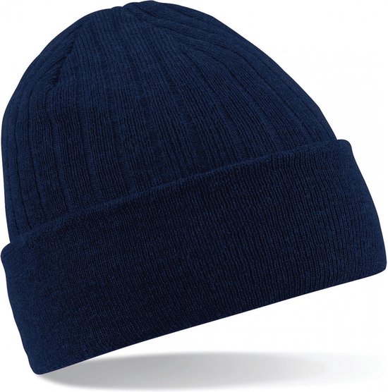 Bonnet Thinsulate Homme/Femme Hiver 100% laine acrylique bleu marine - Bonnets basiques chauds - Tissu double épaisseur