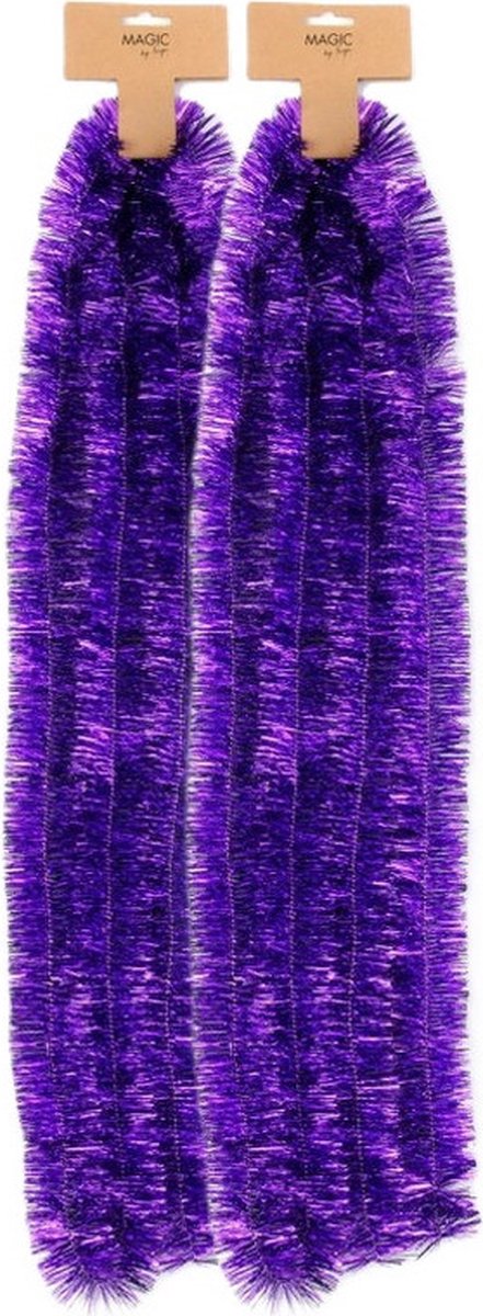 Inge Christmas Goods Kerstslingers - 2x - paars - folie - 270 cm - lametta - kerstboomslinger