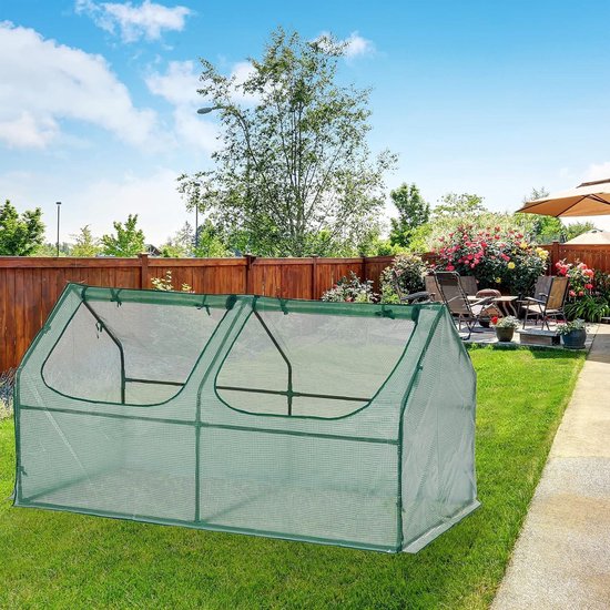Relaxdays kweekkas buiten, HxBxD: 50 x 128 x 60 cm, PE-folie, ijzer, deur met ritssluiting, voor moestuinbak, koude kas, groen