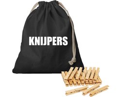 Knijperzak - met 100 houten wasknijpers - canvas opbergzak - 25 x 30 cm