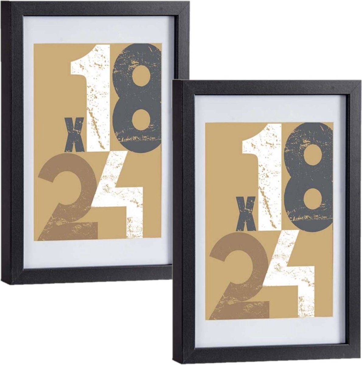 2x stuks houten fotolijst - zwart - 21 x 30 cm - fotolijstje - met passe-partout - decoratie