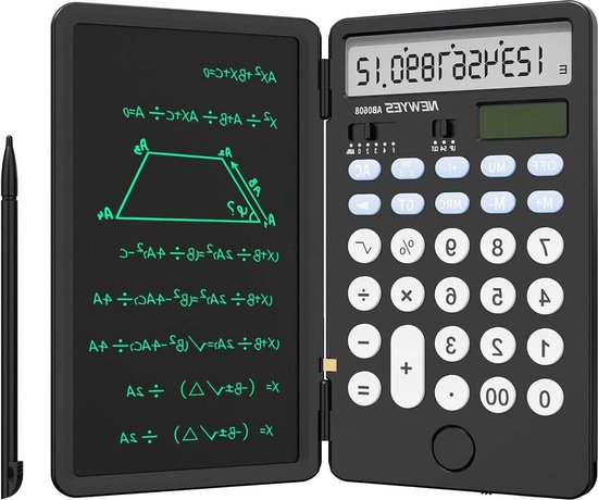 65-inch-schrijfblok-uitwisbare-LCD-schrijftablet-12-cijferige-zak-standaard-rekenmachine-2-in-1-functie-oplaadbaar-draagbaar-voor-kantoor-school-zwart