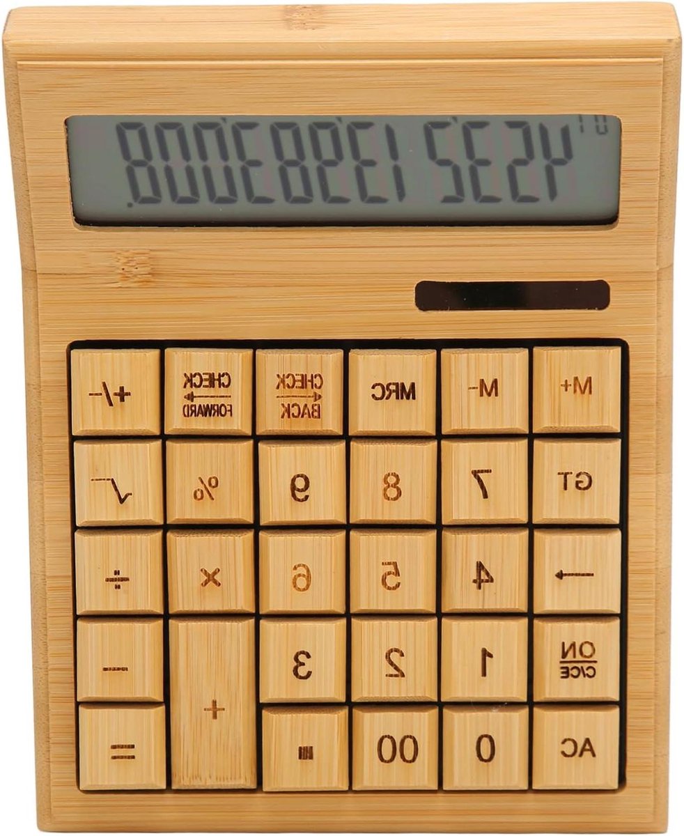 Bamboo Accounting Desktop Calculator - 29 Knoppen - Zonne-energie - Digitaal LCD-scherm - Schoolkantoor