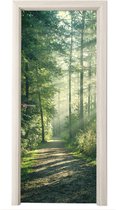 Deurposter 80x205 cm - Deursticker Bos - Pad - Zon - Bomen - Groen - Natuur - Meubelfolie zelfklevend - Deurfolie woonkamer - Interieurfolie fotobehang - Deur plakfolie - Deurstickers - Deurbehang sticker - Kamer decoratie