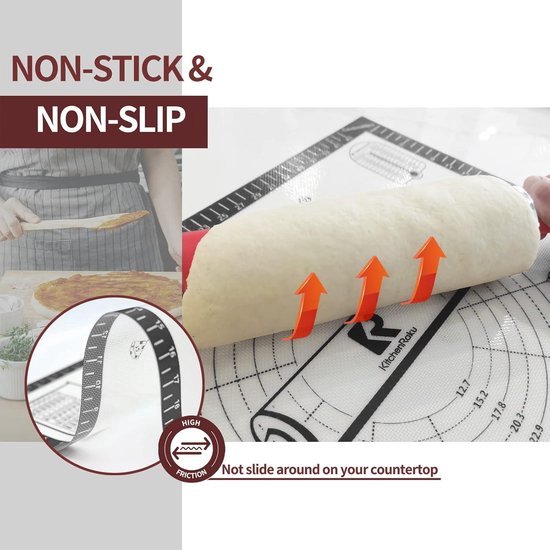Lazymi Dik Dakonderlegger Siliconen Groot 71 x 51 cm, Anti-Aanbak Bakmat, Antislip Deegmat, Uitrolmat Werkmat Met Meting, Siliconenmat, Bakken voor Fondant, Pizza, Broodmat, BPA-Vrij (Grijs Schraper