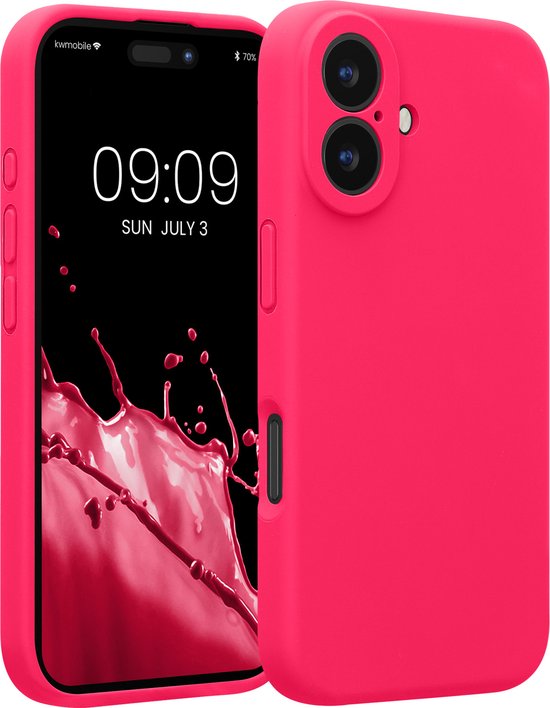 Étui TPU rose vif avec revêtement en silicone doux, avec découpes pour l'appareil photo et les boutons.