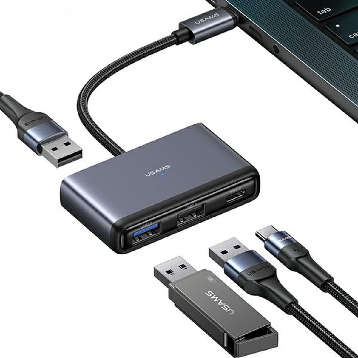 USAMS 4-in-1 USB-C Hub - voor PC/Laptop - Zilver