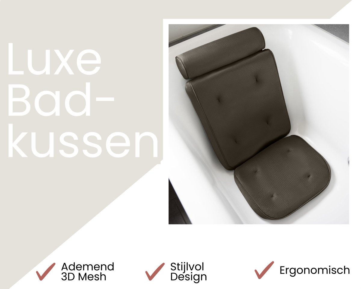 HelloBath® - Luxe Badkussen (afritsbaar) - Kussen voor in bad - Nek - en rugondersteuning in bad - Badzitje - Incl. Waszak - Zwart — afbeelding 5