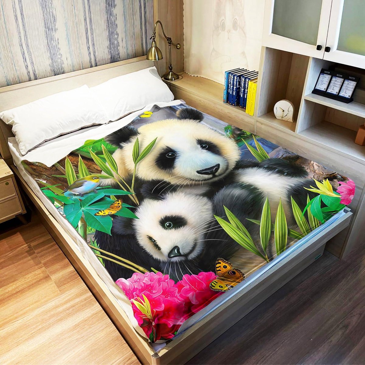 Panda, schattige panda, deken voor kinderen, jongens, meisjes, kawaii, dieren, flanel, 130 x 150 cm, wild-life, dekbed, bank, decoratie