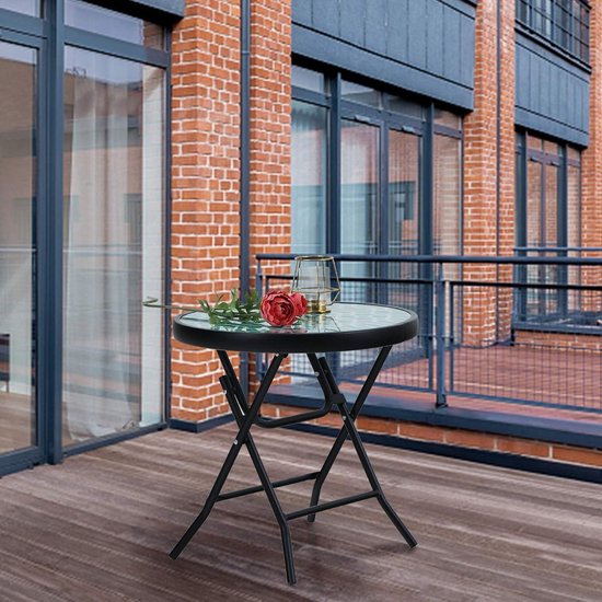 PHIVILLA Inklapbare ronde bijzettafel van glas en metaal