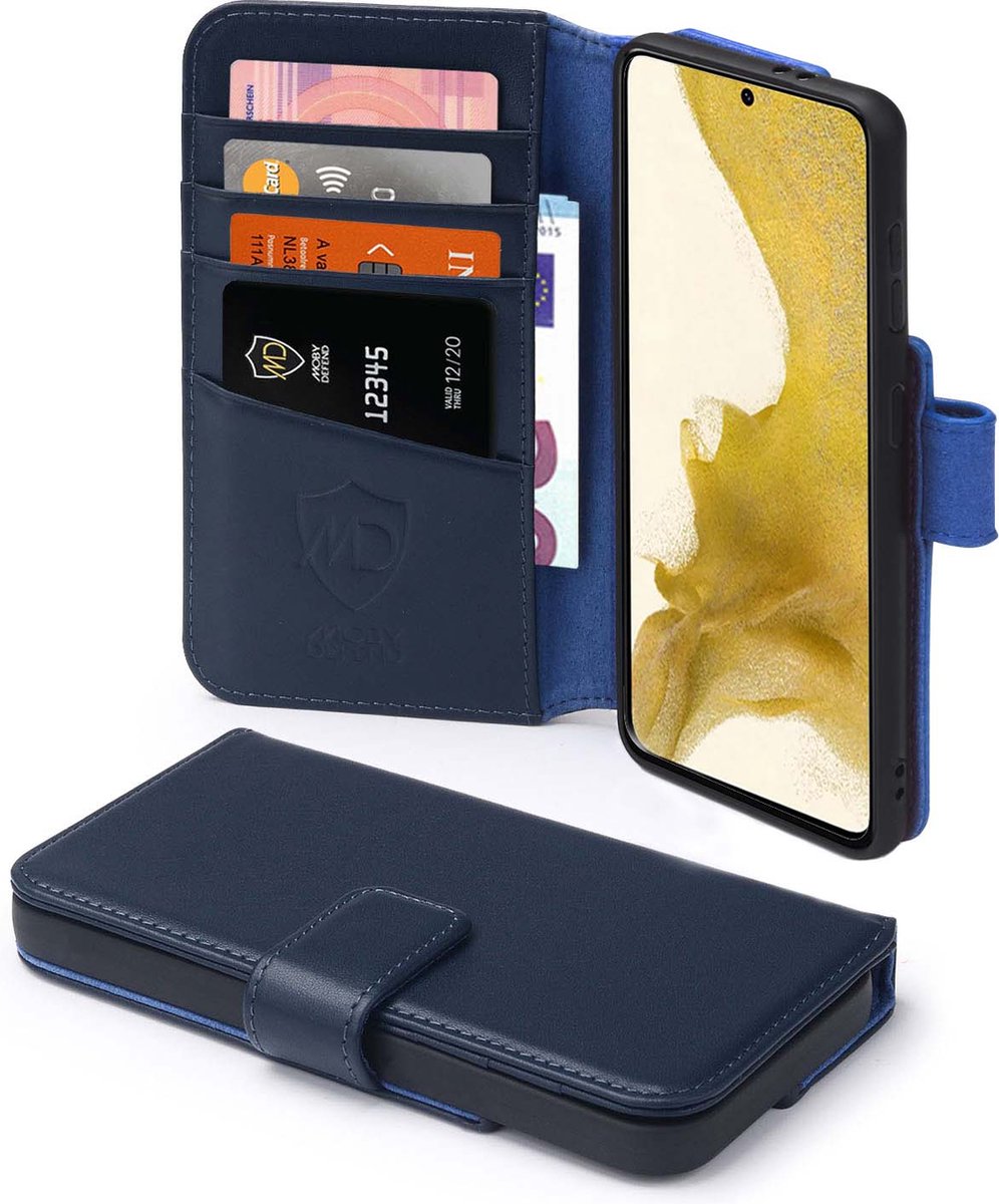 MobyDefend Hoesje - Geschikt voor Samsung Galaxy S22 - Luxe Leren Wallet Bookcase - Blauw