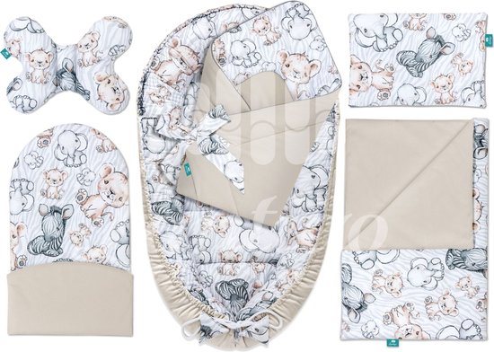 Foto: Lantigo 6 delig babynest set voor pasgeborenen baby nestje babykussen babydeken babyhoorntje eerste babyuitrusting 100 katoen 95 55 cm safari met cappuccino fluweel