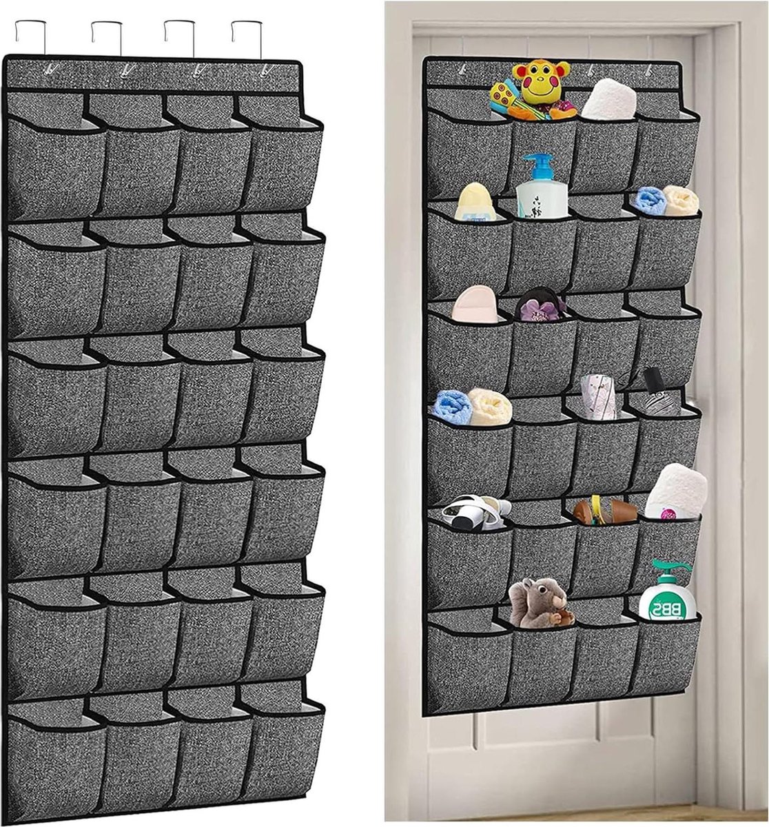 Schoenenrek Hangende Organizer Boven Deur 24 Grote Mesh-Vakken & 4 Haken Grijs