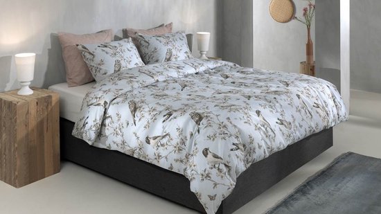 Zohome Dekbedovertrek Uccello - Bedlinnen met Takken print - 140x220 - Grijs - Dekbedhoes van 100% Katoen-Flanel