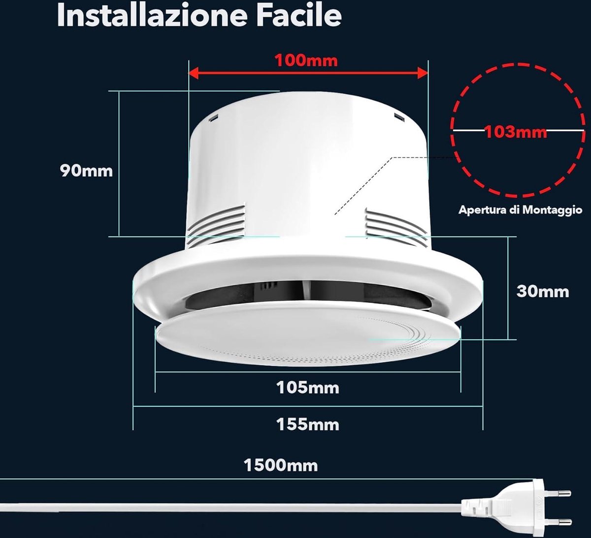 100mm luchtafzuiger 160m3/u 10W, met terugslagklep, hoge luchtstroom