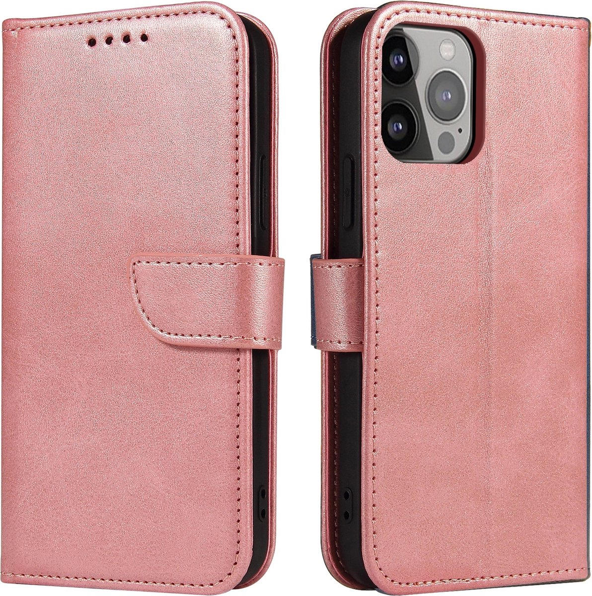 Magnet - Case, - elegante case met klep en standfunctie voor iPhone - 14 - Pro, - roze