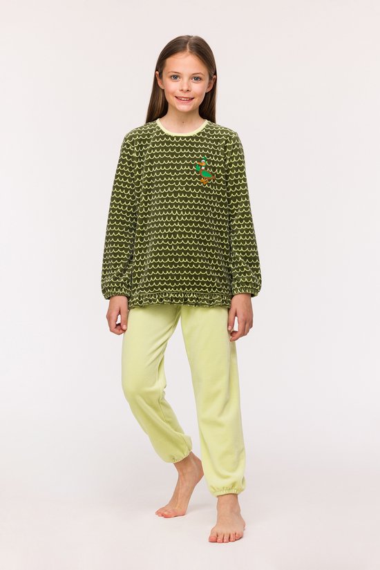 Woody - Filles- Pyjama femme en velours - Vagues vertes - 12 ans/152