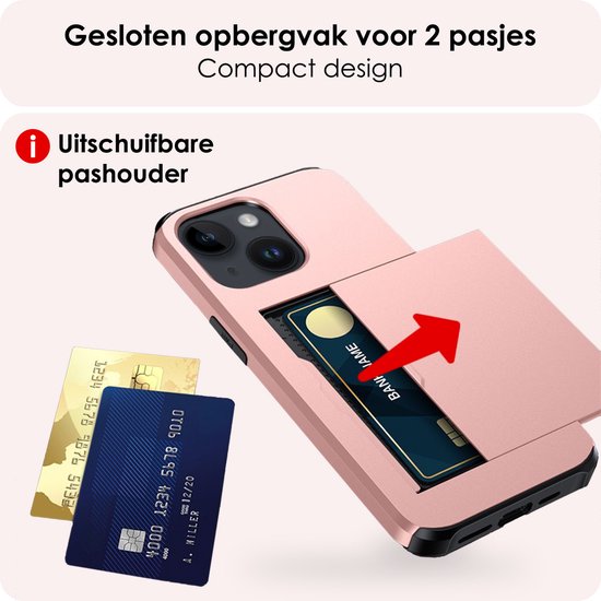 Coque adaptée pour iPhone 15 Plus, étui rigide avec porte-cartes, résistant aux chocs, avec porte-cartes – Or rose