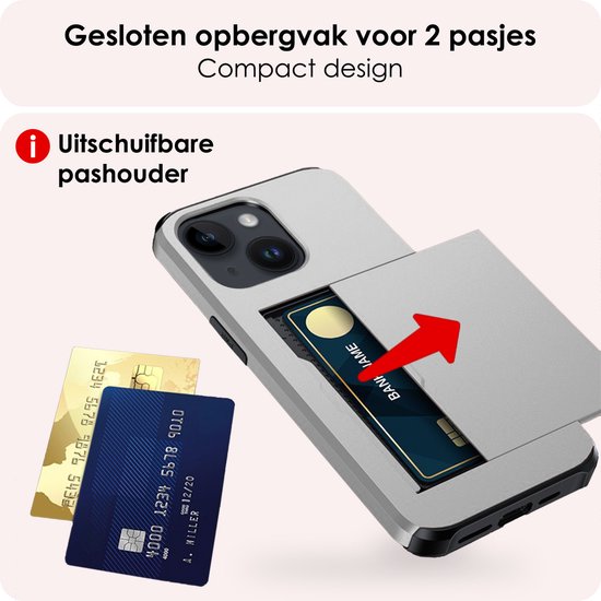 Coque adaptée pour iPhone 15 Plus, porte-cartes, coque rigide avec protecteur d'écran, résistante aux chocs, coque rigide avec porte-cartes – Grijs