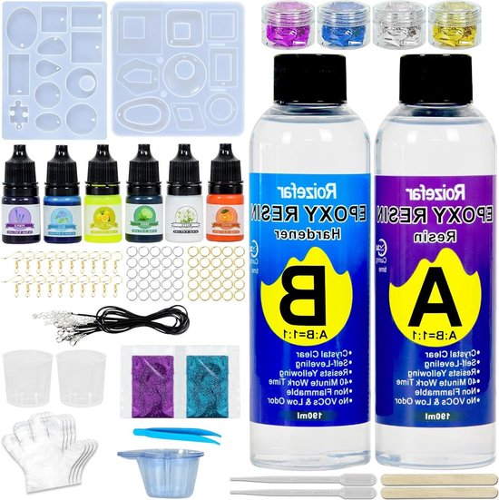 Roizefar Résine epoxy Kit avec Moules, Resine Epoxy Transparente 380 ml