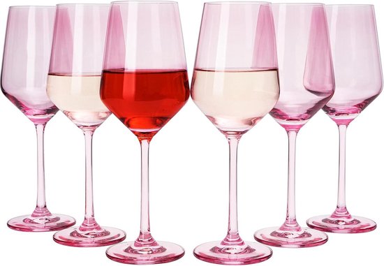 Foto: Set of 6 hand blown pink wine glasses colored 12 oz italian style crystal burgundy glassware premium stollen glass unique drinking glasses