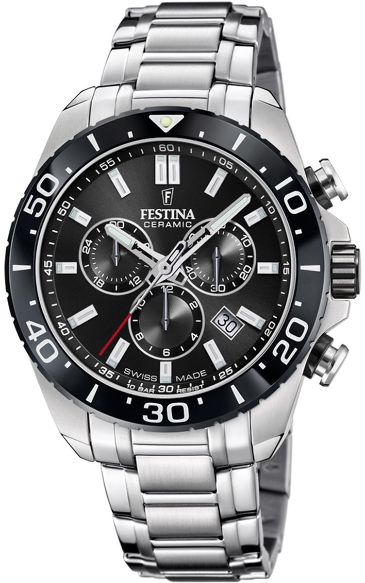 Festina F20042-4 Heren Horloge - Chronograaf - Mineraalglas - Roestvrijstaal-Staal - Zilverkleurig - Ø 44 mm - Quartz - Vouw-Vlindersluiting