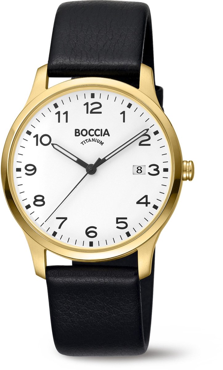 Boccia Titanium 3620-08 Heren Horloge - Mineraalglas - Titanium-Leer - Zilverkleurig-Zwart - 39 mm breed - Quartz - Gesp - 5 ATM (douchen)