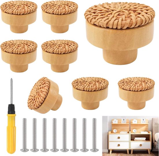 FAINCA 6 stuks ladegrepen in Boheemse stijl met schroeven, knoppen voor kasten, 40 x 30 mm, voor meubels, kasten, laden, keuken, slaapkamer, dressoir (natuurkleuren