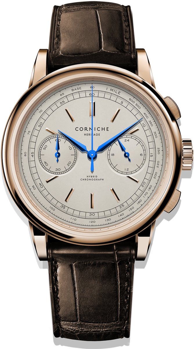 Corniche Heritage Chronograph C70984 Heren Horloge - Chronograaf - Saffierglas - Roestvrijstaal-Leer - Rosé goudkleurig-Bruin - Ø 39 mm - Hybrid