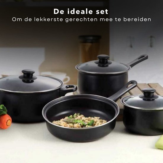Outdoor Campingpannen Set - 4 stuks - Koolstofstaal - Non-Stick Coating - Geschikt voor Gas - Ideaal voor Kamperen - Campingpan Set - Pannenset — afbeelding 2